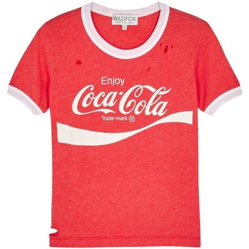 Wildfox x Coca Cola Distressed Ringer Tee Short Sleeves Size XS Made in USA